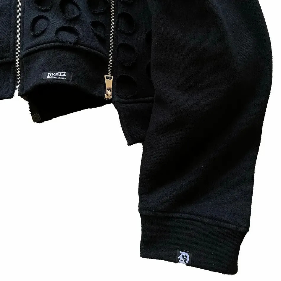 Y2K Hollow Zipper Hooded Sweatshirt Men Women Clothing Harajuku Gothic Detachable Sleeves Black Hoodie Hole Tops 241031