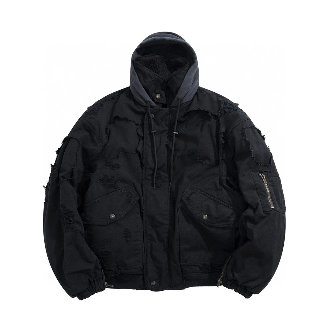 NIGO Solid Color Ripstop Pilot Hooded Jacket Mens Fashion Black Long Sleeve Loose Denim Moto Trench Coat Ngvp nigo6383 241031