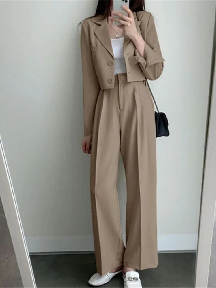 Pants Set Womens Casual Short Blazer Two Piece Sets Girl Outifits Pure Color Office Wear Fashion Pantsuit Spring Autumn 2024 241031
