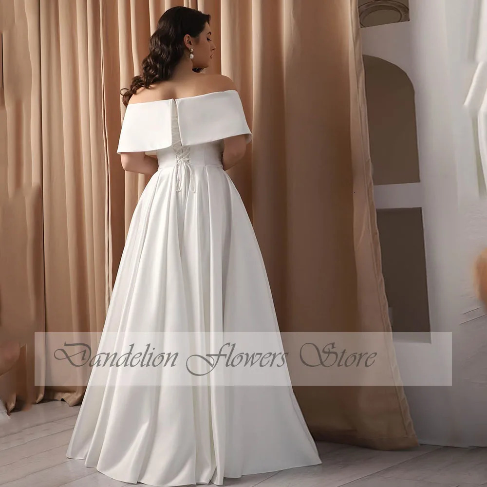 Elegant Off The Shoulder Wedding Dresses Plus Size VNeck Bride Gowns Lace Up Side Split Floor Length Satin Vestido De Noiva 240329