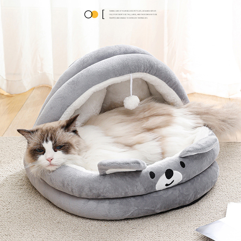 Plush Cute Cartoon Pet Supplies Cat Nest Dog Mat Household Seasonal Semi Closed Pet Bed