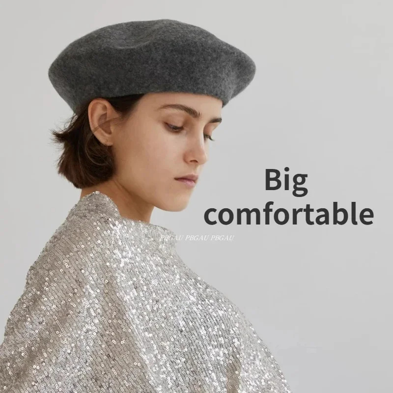 Big Size Wool Beret Women Men Large 60cm White Berets Warm Unisex French Winter Hat Female Painter Cap Chapeau Femme 241031