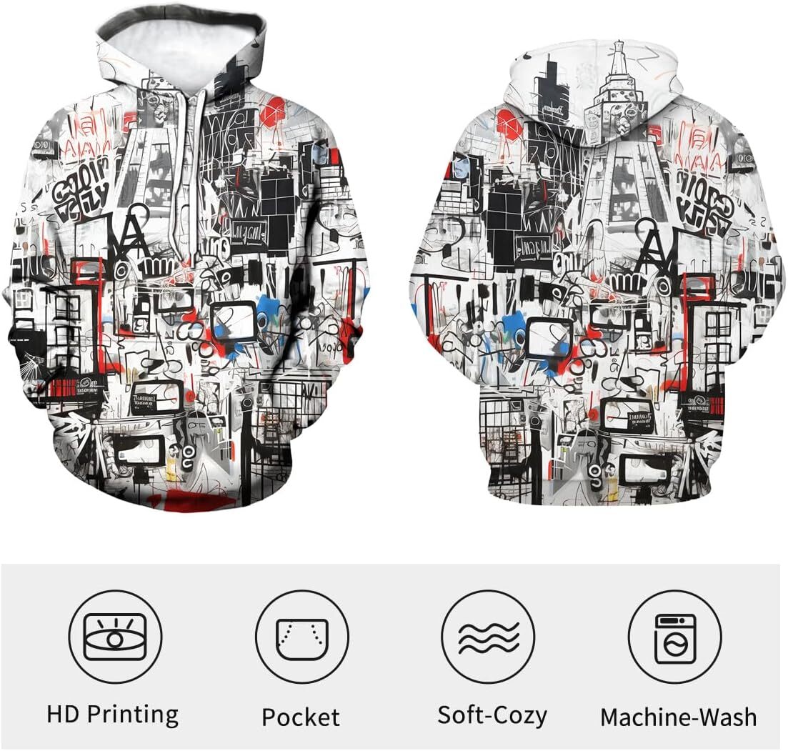 Hoodie for Mens Womens Mens Artist Street Letter Graffiti Markers Hoodies Hooded 3D Printing Graffiti Graphic Sweatshirts Pullover Graphic Trendy Warm