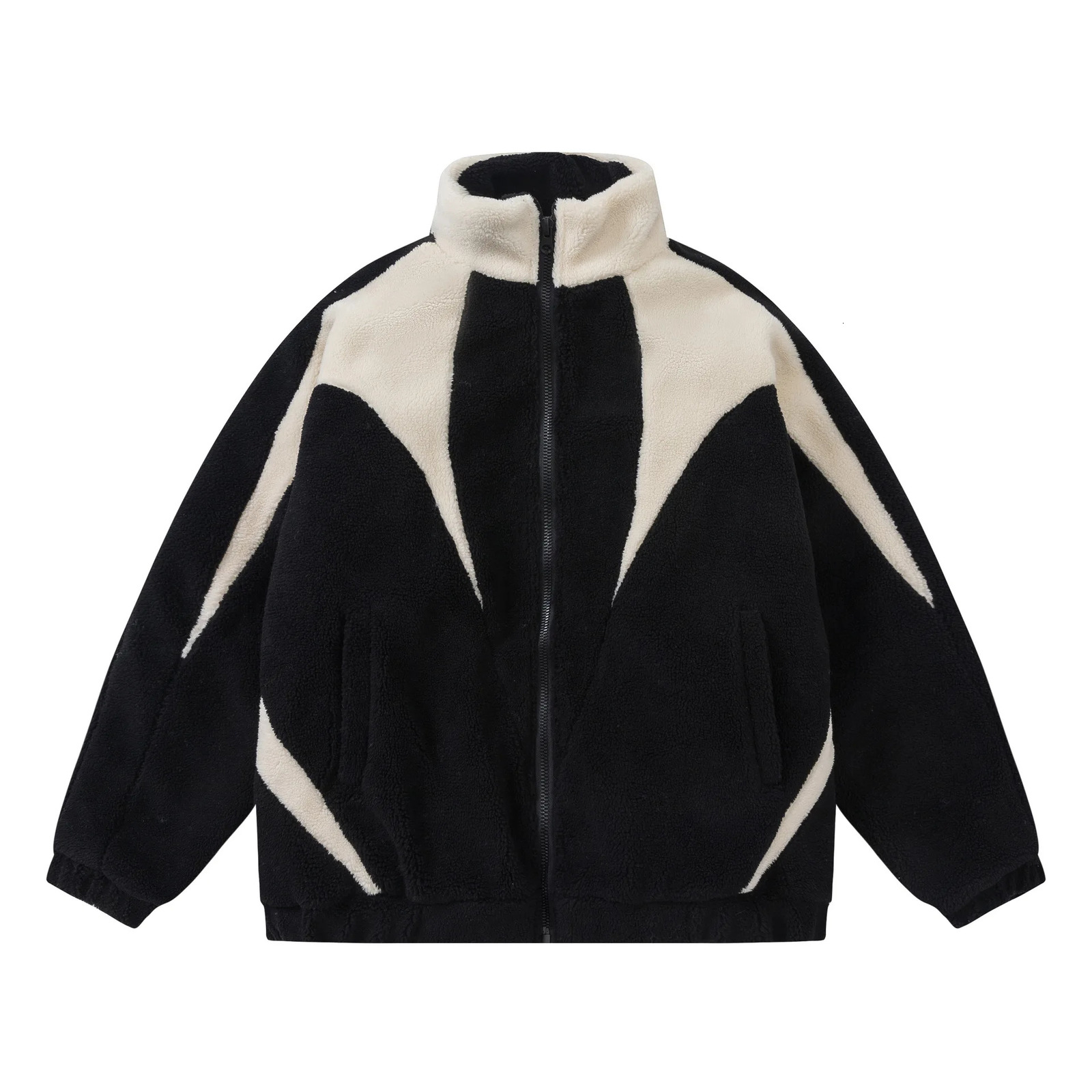 Winter Plush Jacket Parkas Mens Vintage Color Block Fuzzy Fluffy Plush Fleece Lambswool Coats Thicken Warm Padded Jackets 241031