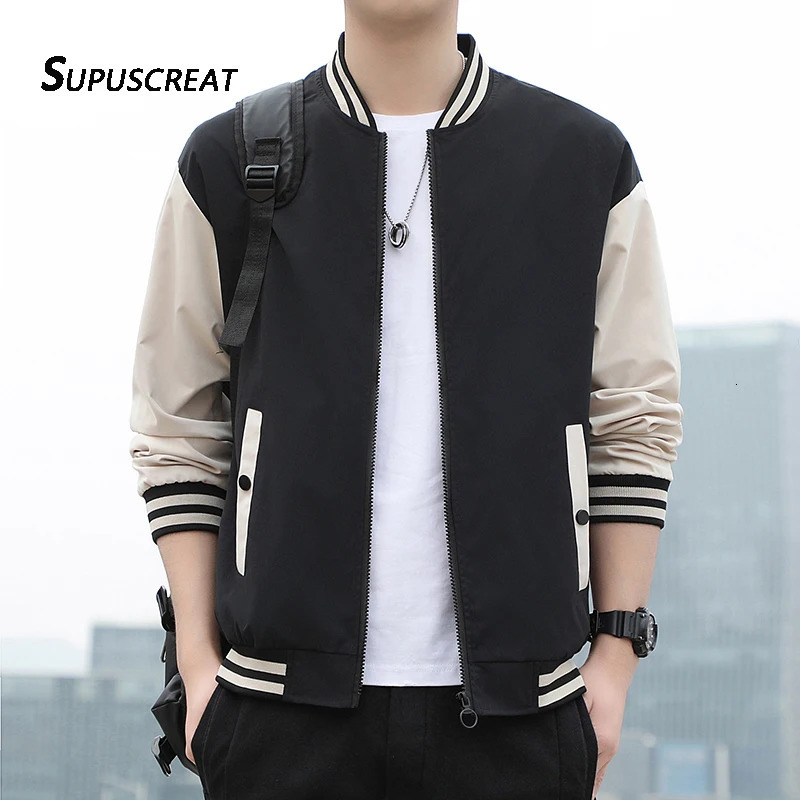 SUPUSCREAT Spring Autumn Men Baseball Jacket Stand Collar Korean Style Casual Jackets And Coats Male Slim Fit Bomber 5XL 241024