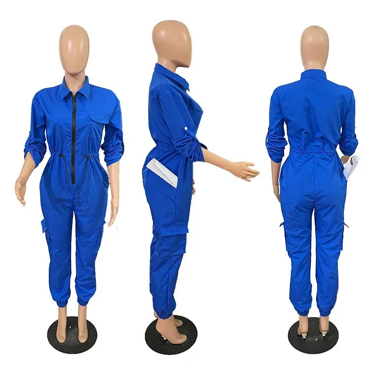 Tight Waist Jumpsuits Women Work Overalls Casual Half Sleeve Summer One Piece Pocket Long Cargo Pants Rompers Long Bodysuit 241031