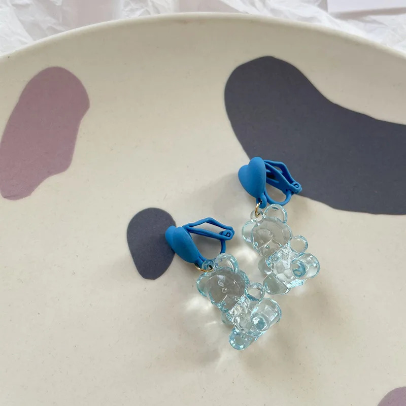 Fashion Simple Cute Acrylic Heart Animal Bear Clip on Earrings for Non Pierced Girl Children Birthday Gift Lovely Jewelry 241031