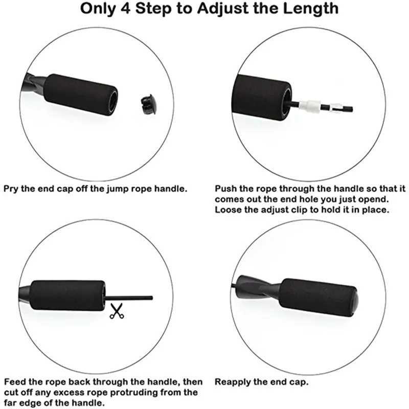 Bearing ski rope adjustable MMA boxing ski sport jump rope fitness equipment with thick anti slip foam blackW241101