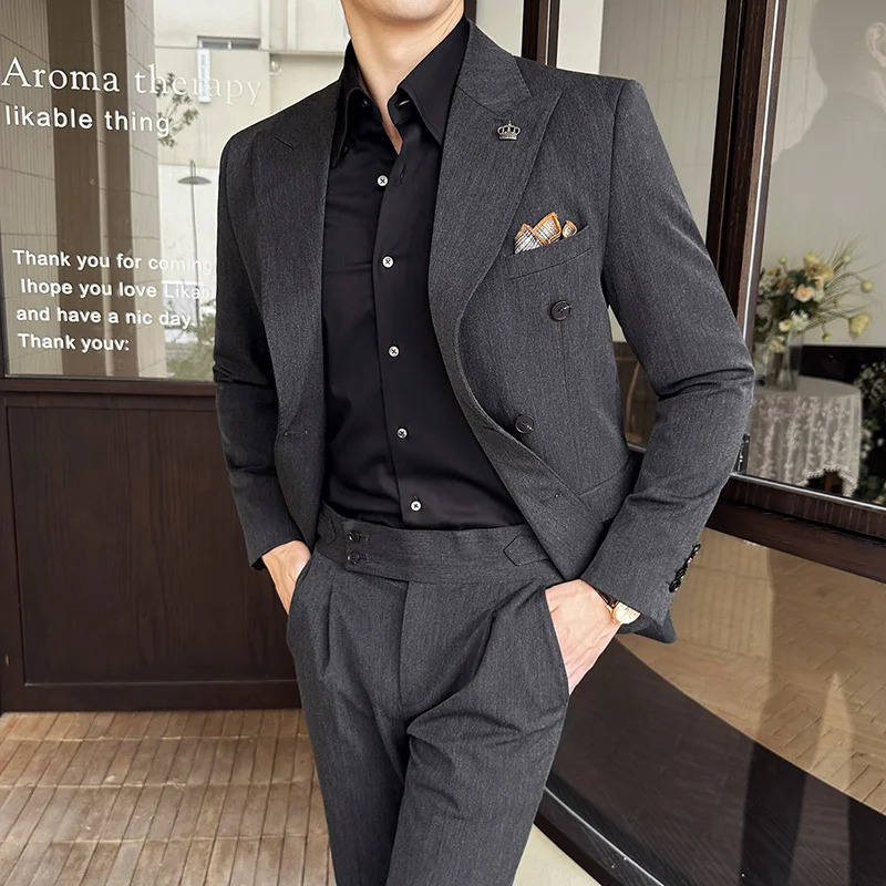 Blazer Trousers Fashion Double Breasted n Slim Mens Suit Italian Style Wedding Social Party Tuxedo 2 Piece Set 241031