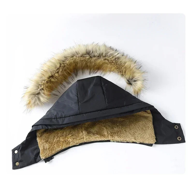 Men Winter Autumn Work Outwearing Parka Black Fleece Lined Thick Warm Hooded Fur Collar Coat Male Size 5XL Plush Jacket 241029