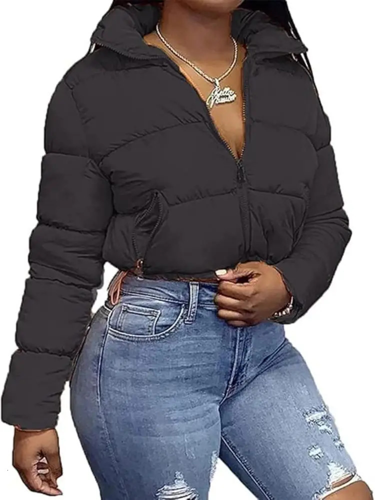 Womens Winter Cropped Puffer Jacket Long Sleeve Full Zip Lightweight Warm Quilted Down Coats 241031