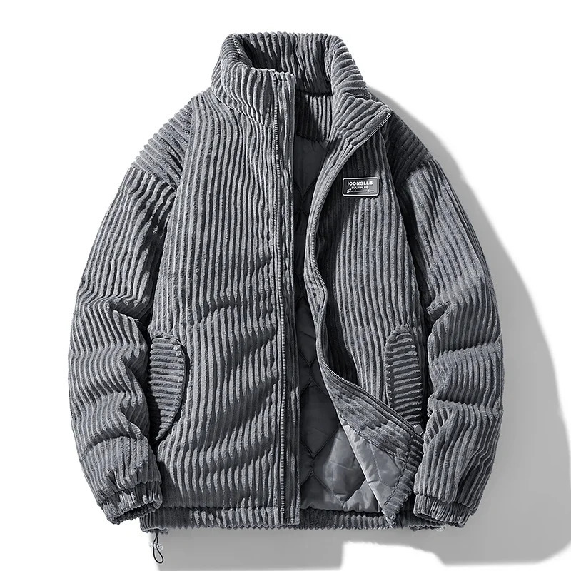 Winter Corduroy Parka Jacket Men Cotton Padded Parkas Autumn Puffer Jacket Male Vintage Korean Man Stand Collar Windbreaker Coat 241031