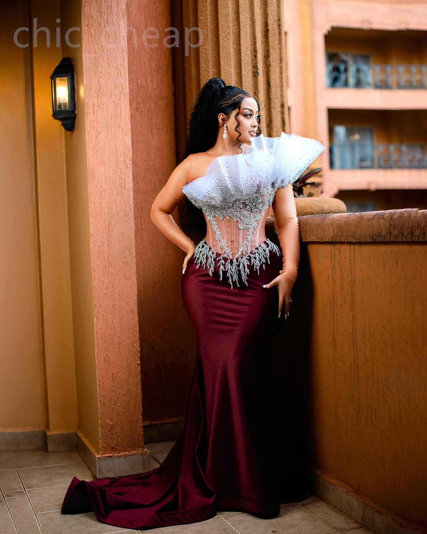 Aso Ebi 2024 Bury Mermaid Prom Dress Beaded Crystals Lace Evening Formal Party Second Reception 50th Birthday Engagement Gowns Dresses Robe De Soiree 