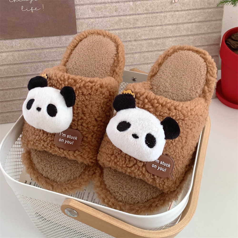 Cartoon Panda Slippers Cute slippers for women girls Fashion Kawaii Fluffy warm winter women cartoon panda shoes