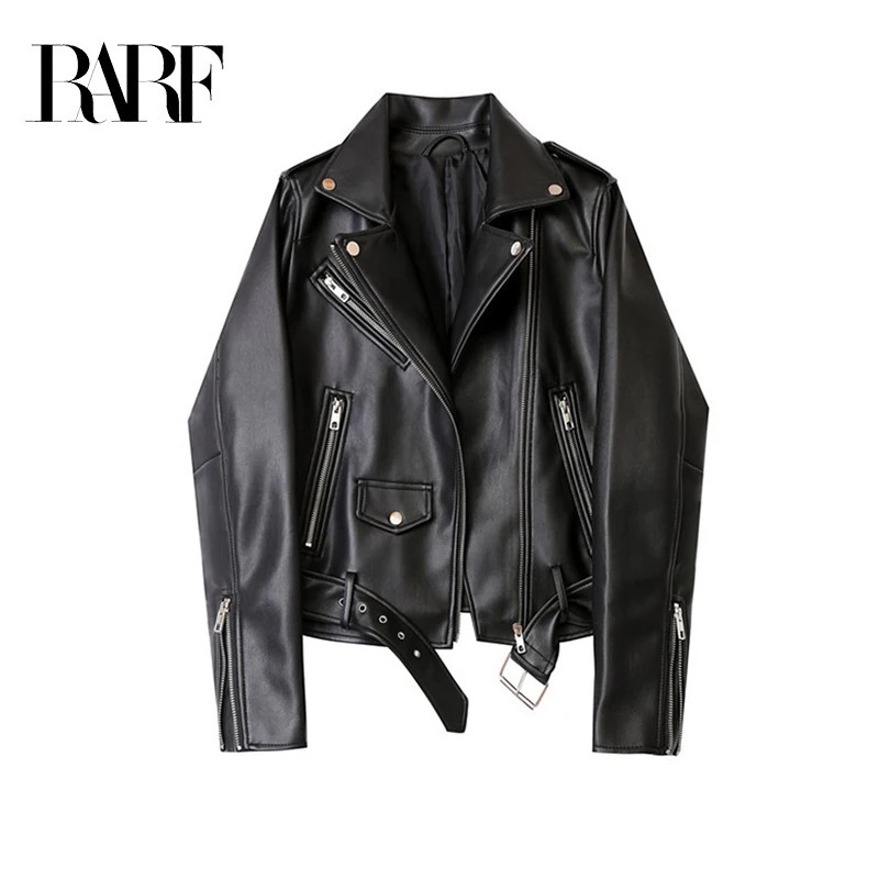 RARF Ladies 2024 Spring and Autumn candy color handsome motorcycle belt Detachable epaulettes motorcycle jacket leather jack 241024