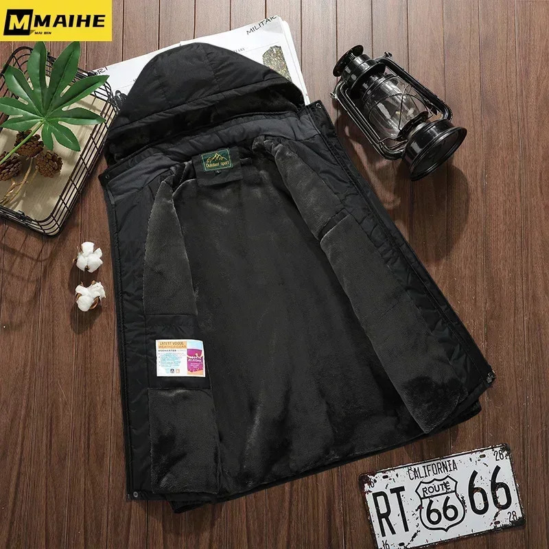 Plus Size 9xl 8xl 7xl Winter Waterproof Parka Men Warm Thicken Fleece Lining Outdoor Windproof Multipocket Hooded Jacket Coats 241029