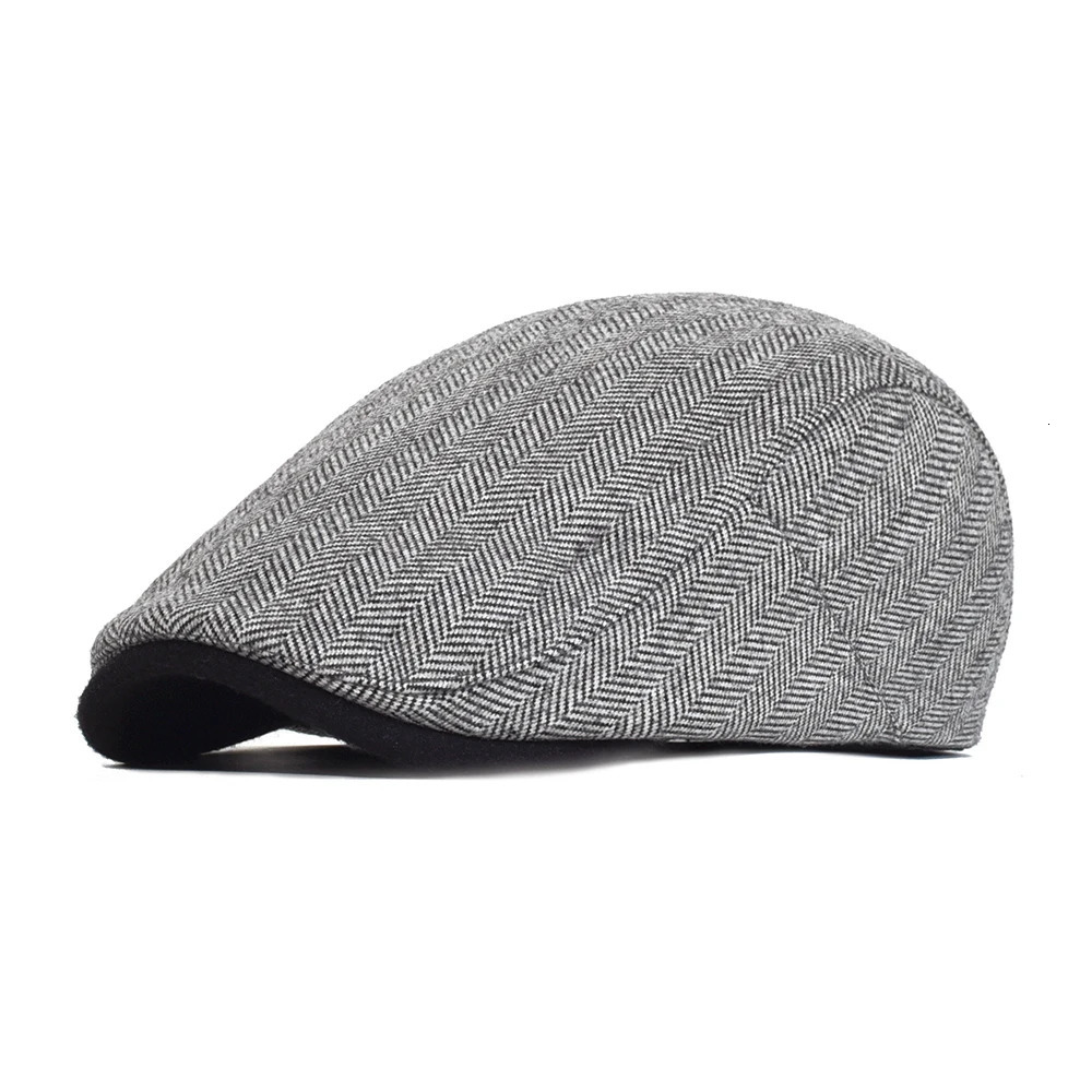 Winter Thick sboy Cap Men Vintage Herringbone Women Casual Stripe Berets Gatsby Flat Hat ed Adjustable 241031