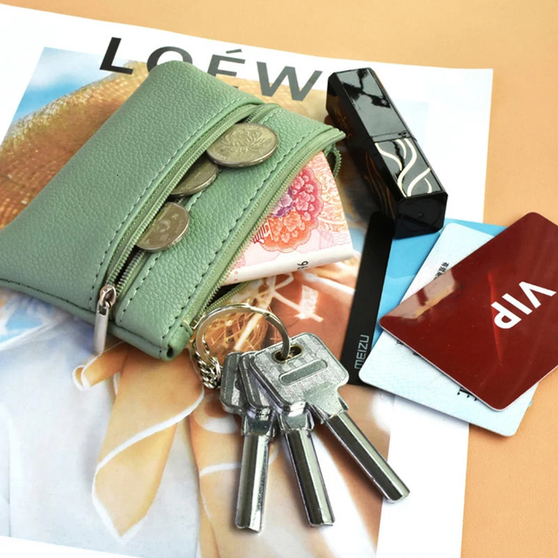 2023 Mini Multicolor PU Leather Small Coin Purse Light Top Layer Cowhide Zipper Key Case Solid Color Loose Money Bag INS 241029