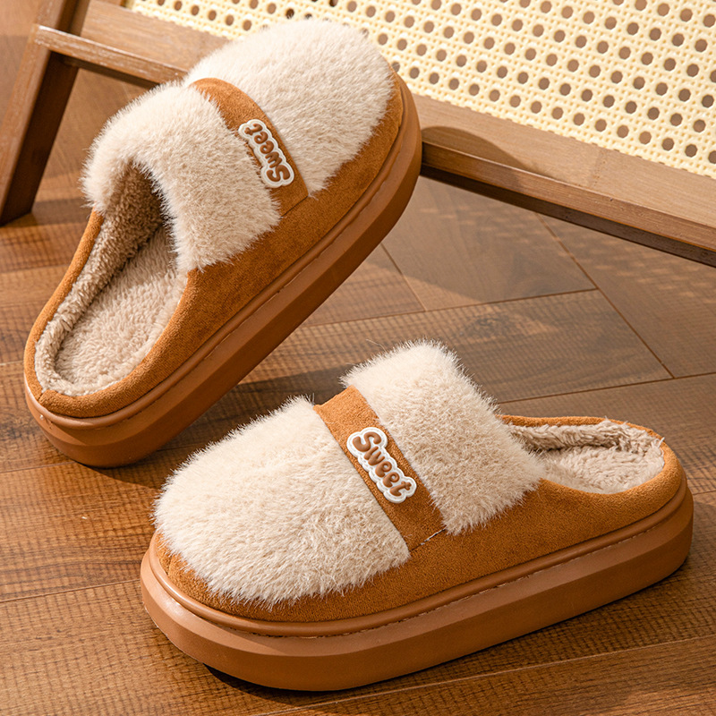free shipping designer shoes mens flat sandals for women furry fur fluffy winter cotton warm soled thick plush slippers sliders slide