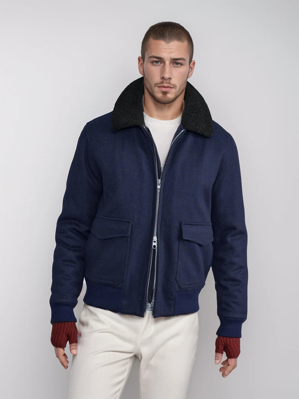 mens woolen jacket casual Korean style fur collar autumn and winter trendy coat clothing 241031