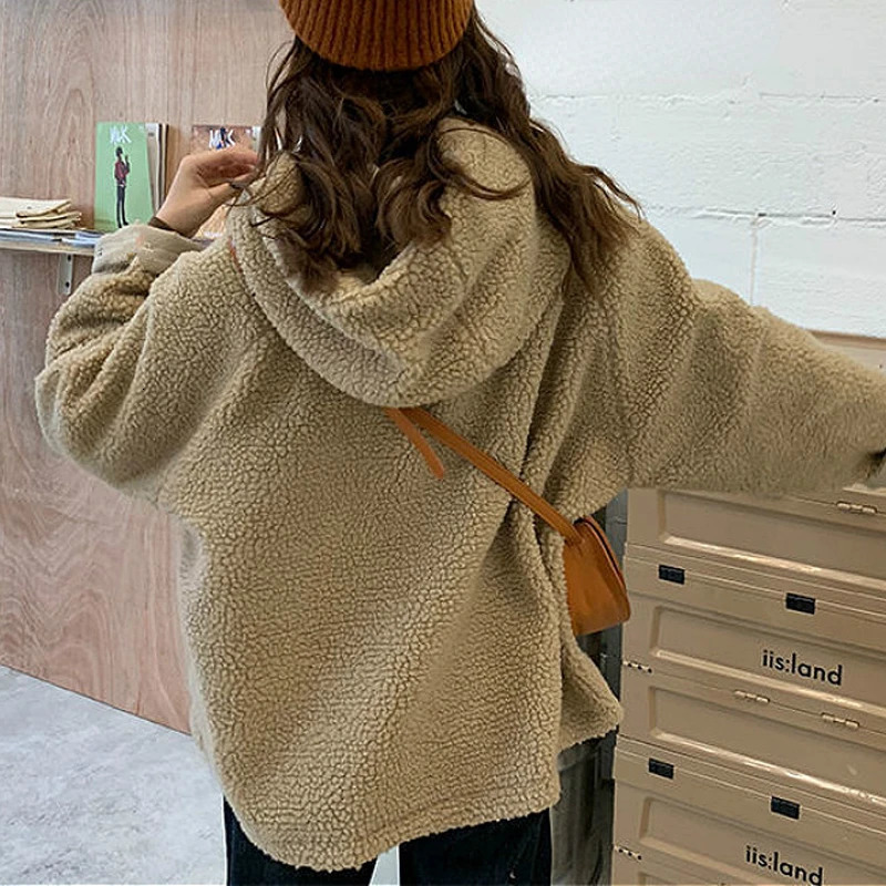 Autumn and Winter Soft Jacket Double sided Coat Womens Hooded Thick Coat Womens Warm Long Sleeve Top Parkas coat women 241031