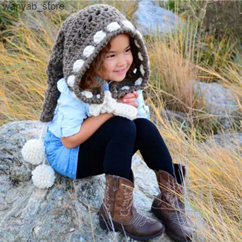 Wide Brim Hats Bucket Hats Childrens crochet rainbow long tail hat wizard elf knitted wool warm hat men and women thickened winter long braided hat L2