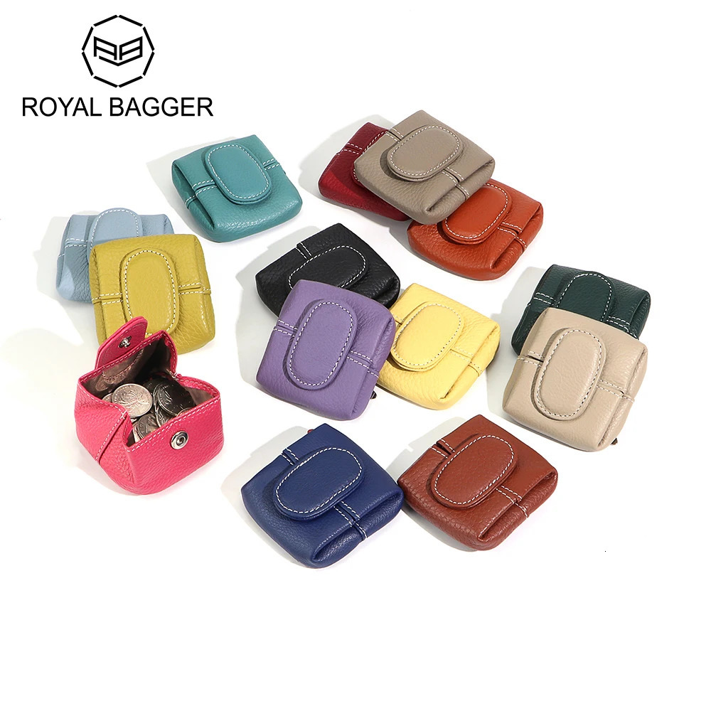 Royal Bagger Mini Lychee Pattern Coin Purse Solid Color Buckle Key Earphone Storage Bag Casual Change Pouch for Daily Use 1603 241029
