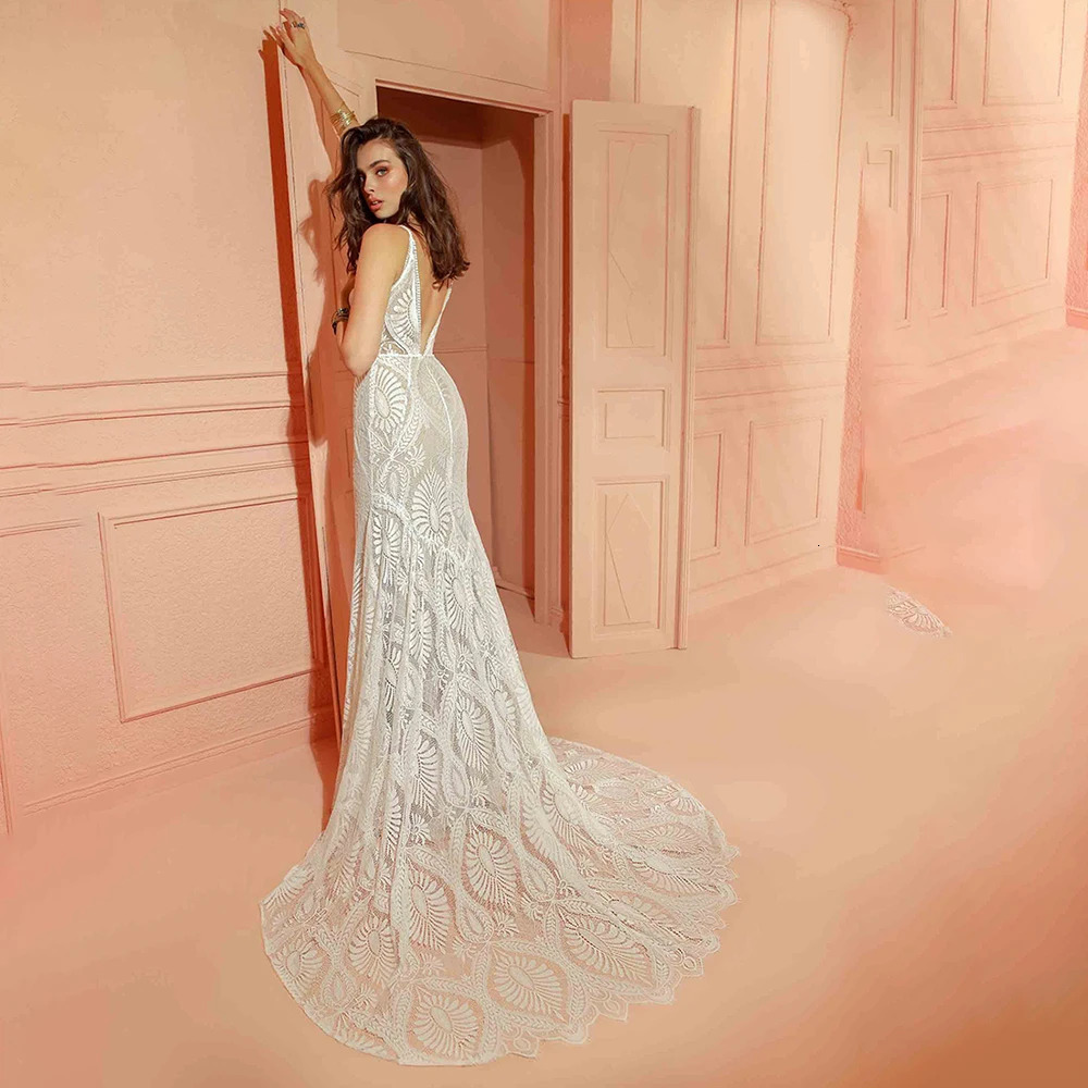 DREAM Sexy Lace V Neck Beach Mermaid Wedding Dresses 2023 Spaghetti Straps Sleeveless Bridal Backless Vestidos De Novia 240329