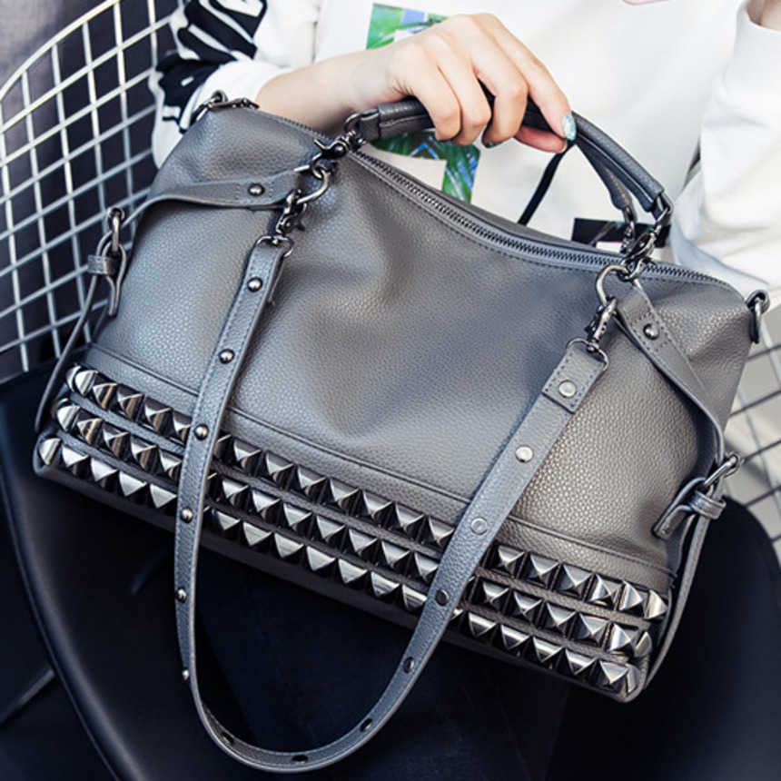 Shoulder Bags Bags Large Capacity Tote Bag Litchi Pattern WoMens Bag Rivet Fashion Bag Single Shoulder Oblique Straddle Portable Punk Bag 241015