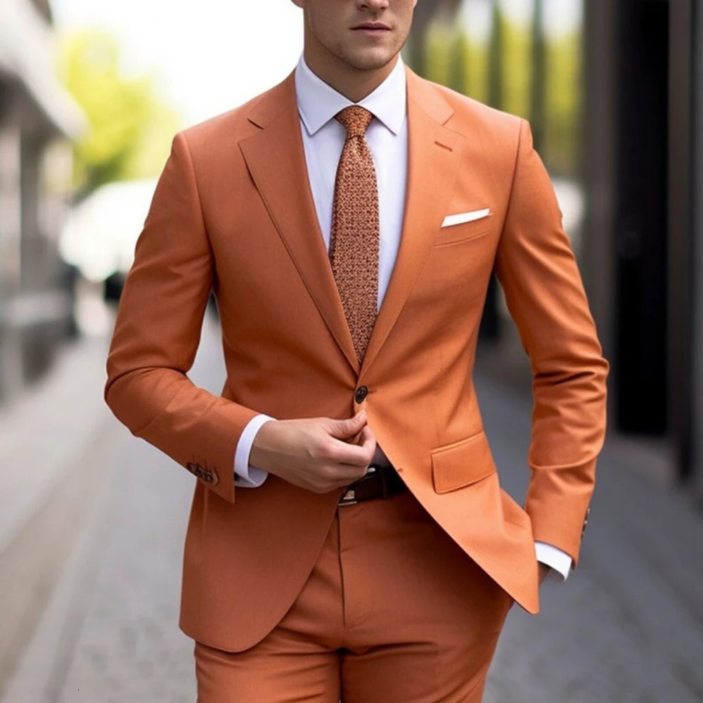 2024 Skinny Suits For Men Single Breasted Jacket Pants 2 Pcs Set Chic Tailor Made Costume Homme Casual Party Male Clothing 241024