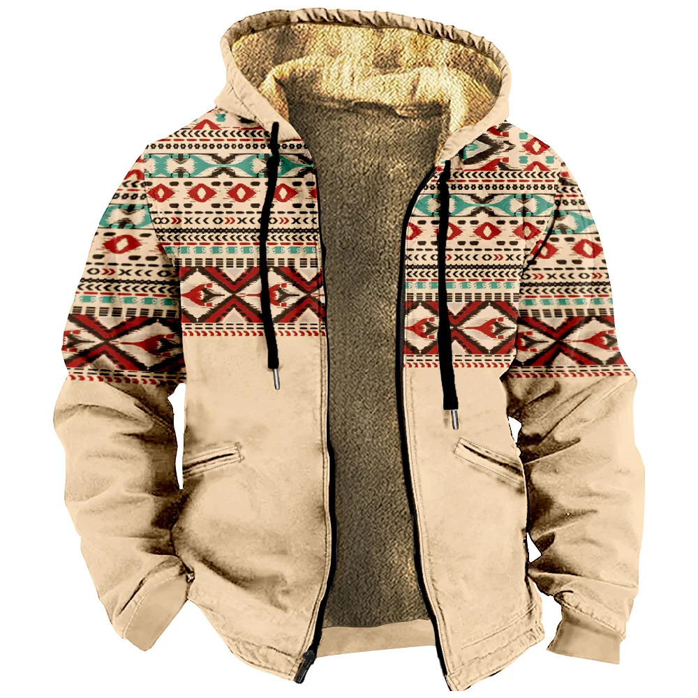 Mens zipper long sleeved hooded jacket tribal Aztec retro casual winter mens/womens sweater jacket 241031