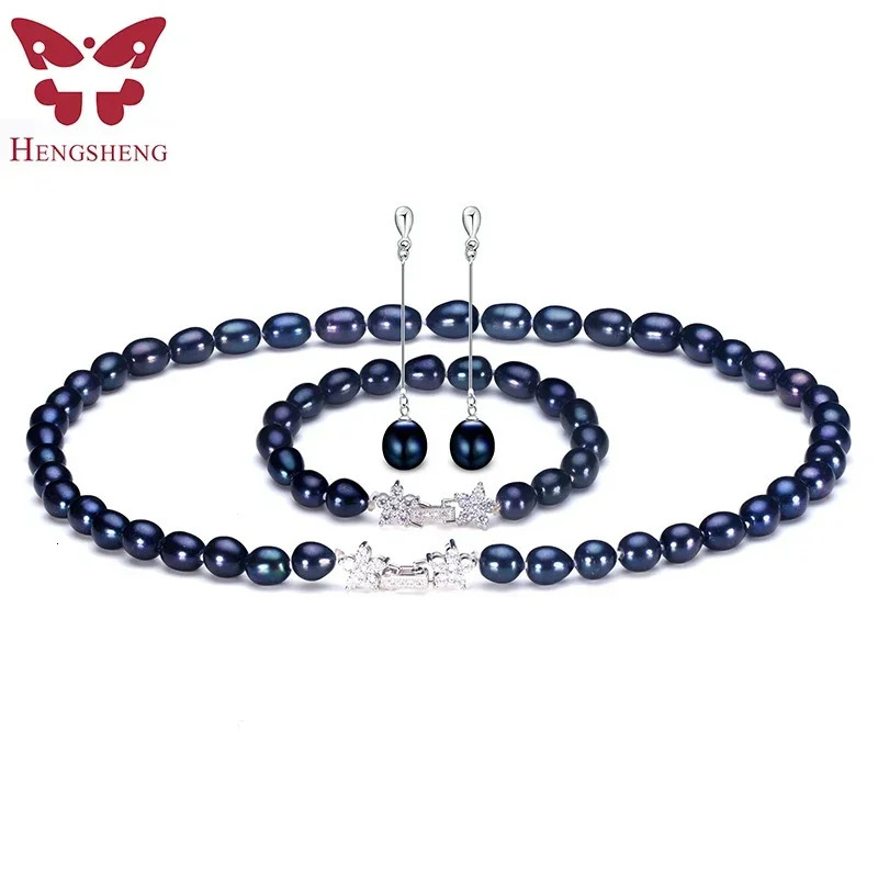 Natural Black Pearl Womens Jewelry Set Fashion Jewelry Pendant Earrings Bracelets and Necklaces Meter Shaped 8-9mm Pearl Star Zircon 241031