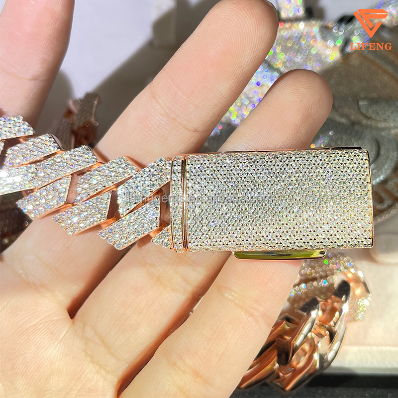 Customization Hip Hop Cuban Link Chain Necklace 18mm White Gold Plated Iced Out Moissanite Diamond Cuban Chain for Men