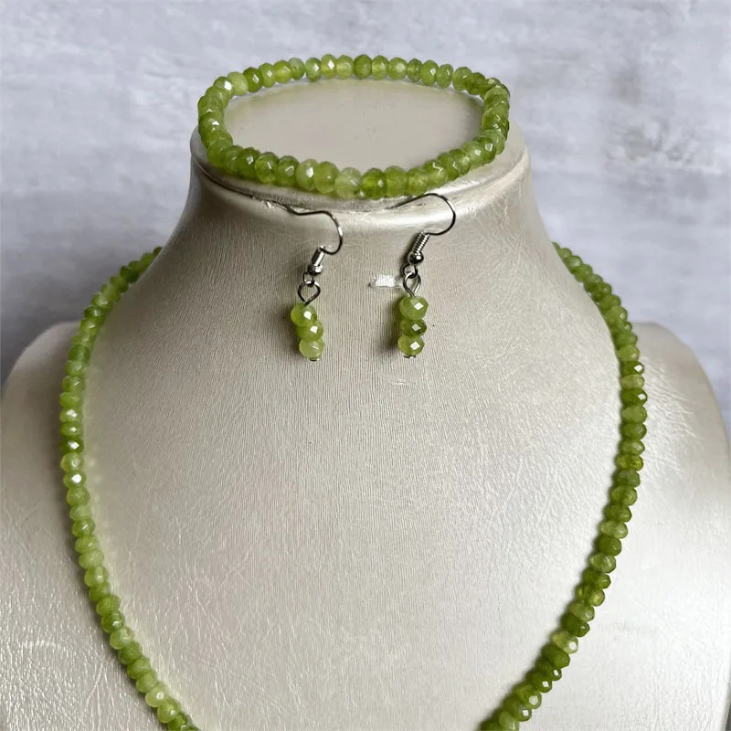 4 * 6MM Faceted Peridot Natural Stone Jewelry Set Beads Necklace Earrings Bracelet Olive Chain Necklace Fashion n Wedding 241031