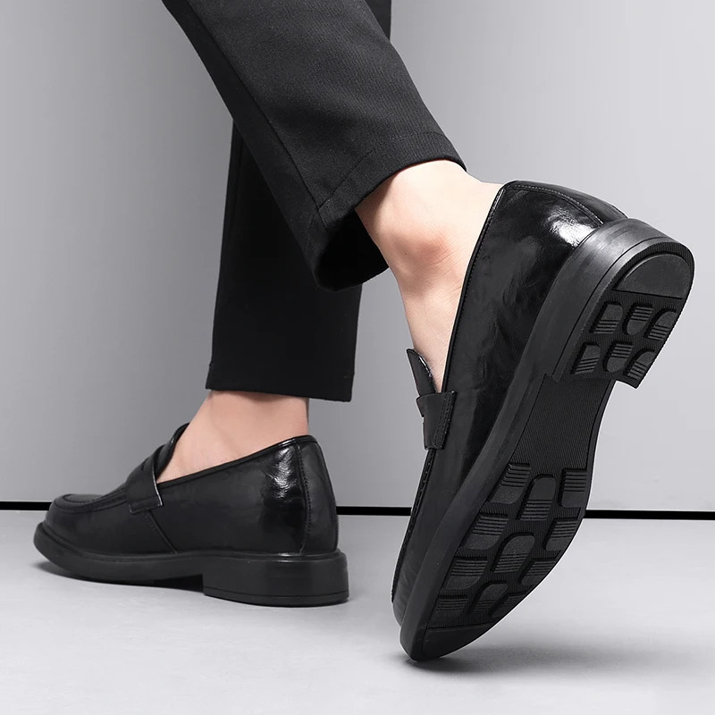 Mens dress shoes add 8cm genuine leather breathable invisible high heels business casual soft soled mens derby shoes 241031