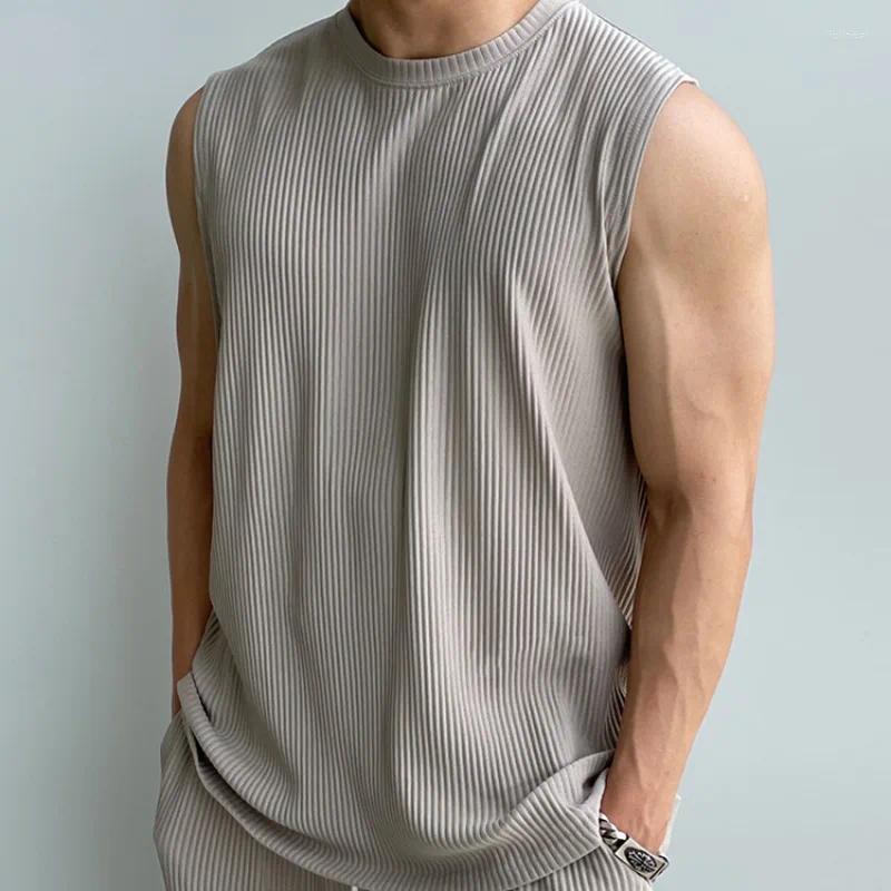 Men's Tracksuits American Men Clothing Ice Silk Vest Trousers Sweatsuit For Two Piece Set Fitness Sleeveless Breathable Gym Tracksuit