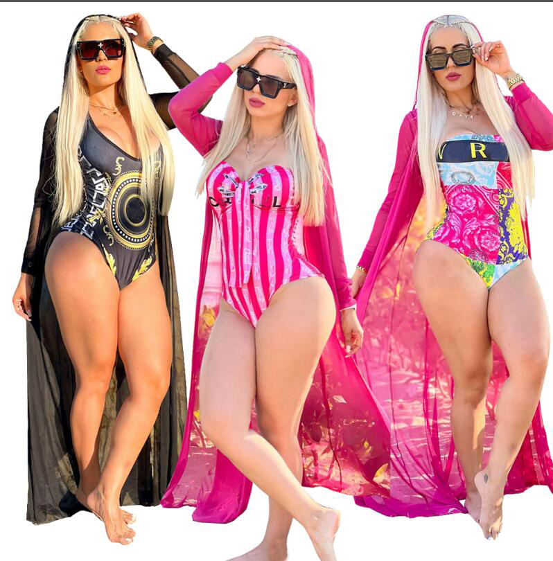 Brand Designer Women's Swimwear Summer Women Print Pink Black Capes Sexy Fashion Bathing Swimsuits Bikini Femme Swimming Two-Piece Sets Beachwear