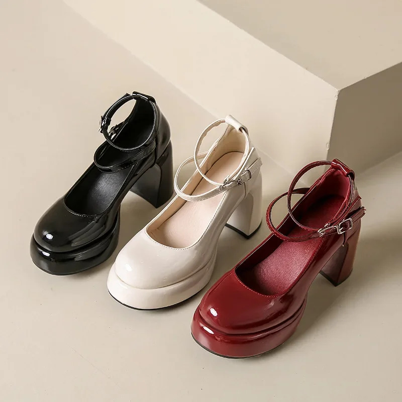 er Platform Women Mary Jane Shoes Fashion Elegant Double Buckle Thick Heel Shoes Ladies Dress Pumps High Heel Party Shoes 241031