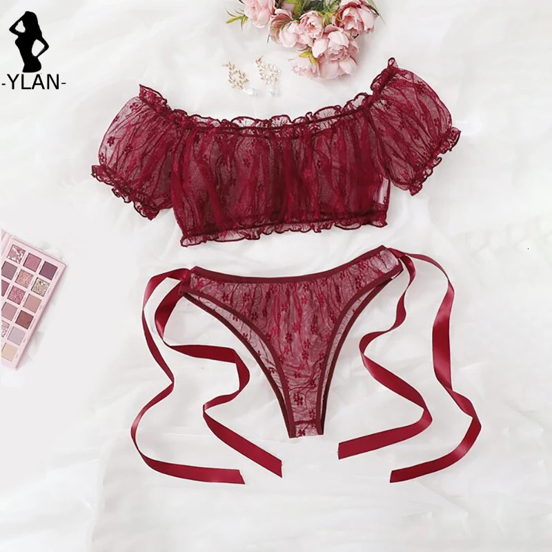 Sensual Lingerie Woman Sexy Bra Set See Through Exotic Sets Babydoll Lingerie Floral Off Shoulder Bralette Ruffle Sexy Underwear 241031