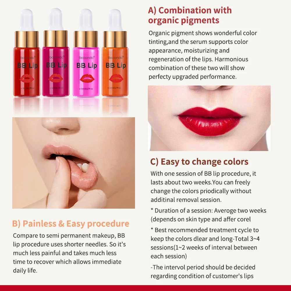 BB Lip Ampoule Serum Starter Set Semi Permanent BB Lip Gloss Coloring Pigments for Long lasting Moisturizing Used for Lip Care Non Glow Transport W241
