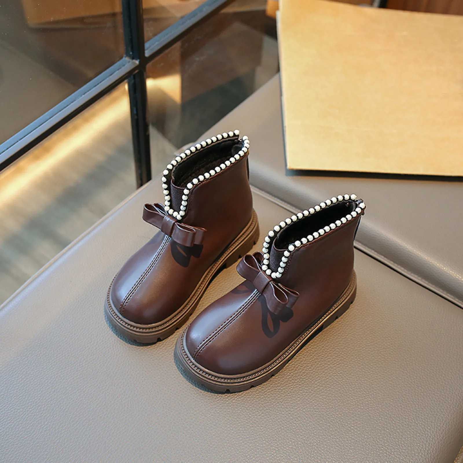 Low top bow childrens princess boots black brown girls leather shoes childrens Pret leather princess shoes beautiful and fashionable childrens boots M