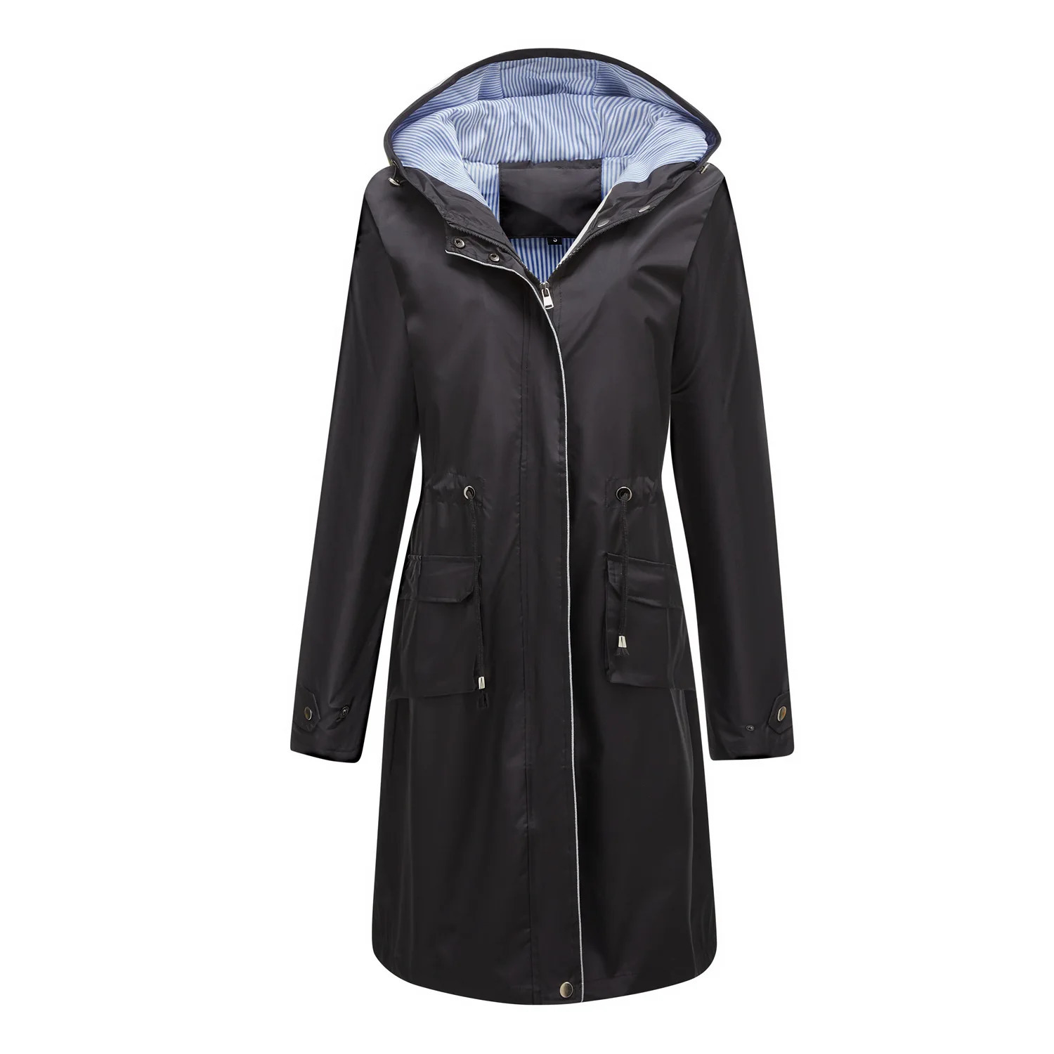ly arrived womens long trench coat waterproof loose hooded windproof machine 241031