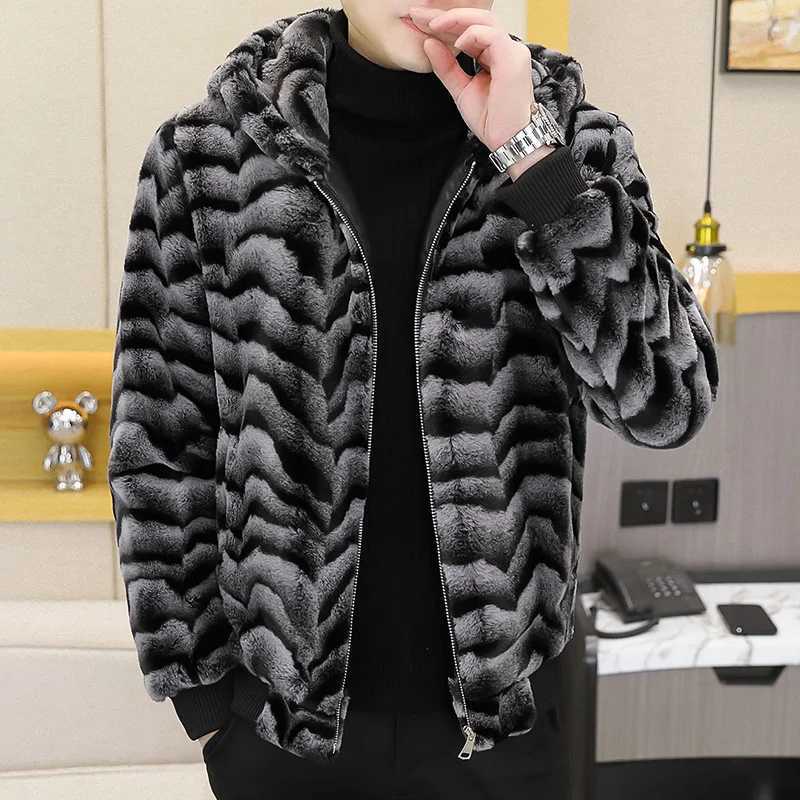 2022 Winter Faux Fur Mink Jackets Men Thicken Warm Imitation Fur Hooded Coat Slim Casual Business Social Jackets Men ClothingXJ241102