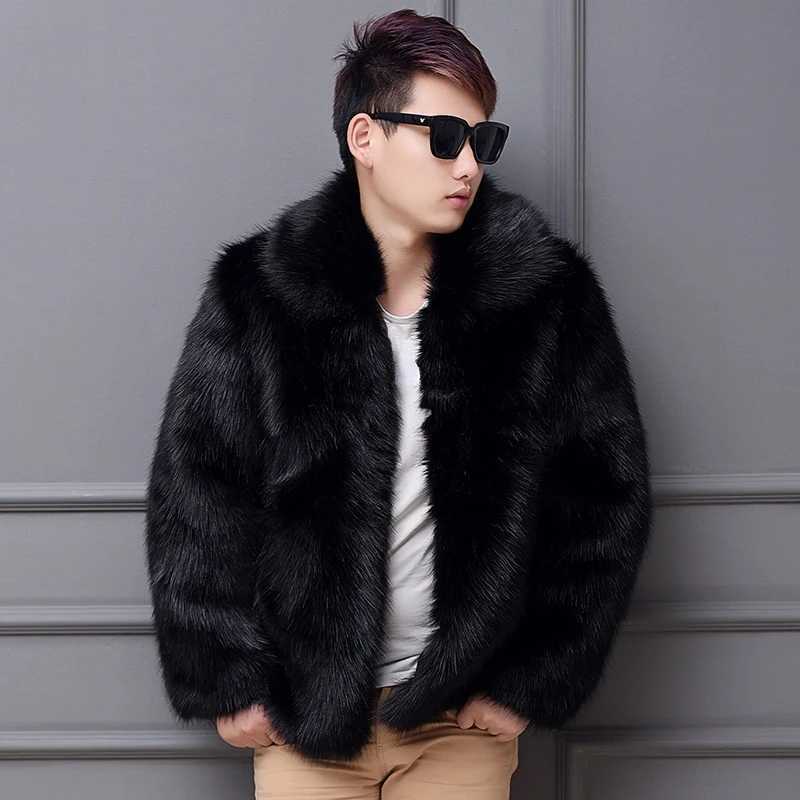 Mens Black Faux Fur Coat Winter Thick Warm Faux Mink Fur Overcoat Men Streetwear Long Sleeve Windbreaker Outerwear Oversize XxxlXJ241102