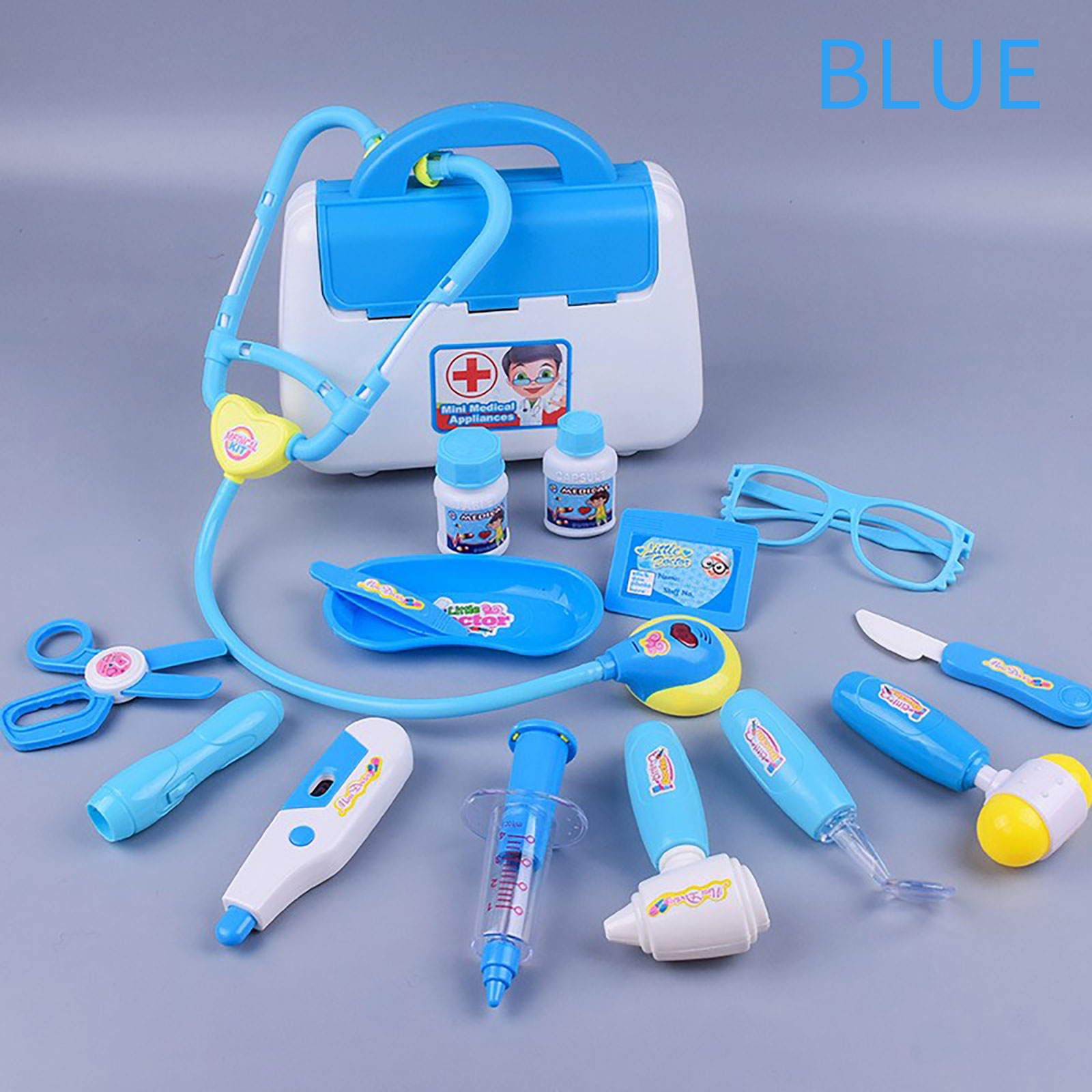 Children's 16 piece new set with sound and light medicine 2025 box, doctor and nurse's simulated medical tools, family toy