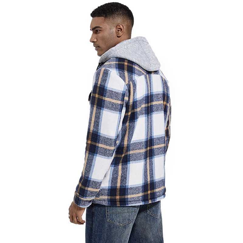 Autumn and Winter Mens Flce Warm Jacket Fashion Mens Thick Checkered Shirt Hoodie Mens Classic Windbrr Shirt Jacket W241102