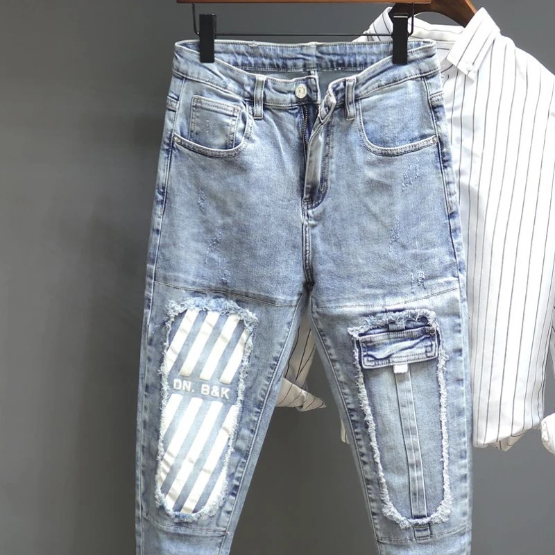 Trousers Tapered with Print Graphic Male Cowboy Pants Punk Trend 2024 Classic Xs Mens Jeans Regular Denim Stylish In 241024