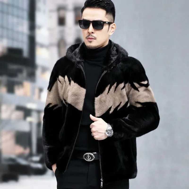Winter New Men Faux Marten Overcoats Male Fashion Polo Collar Short Large Size Fur Jacket Slim Fit Hooded Thicken Warm OutwearXJ241102