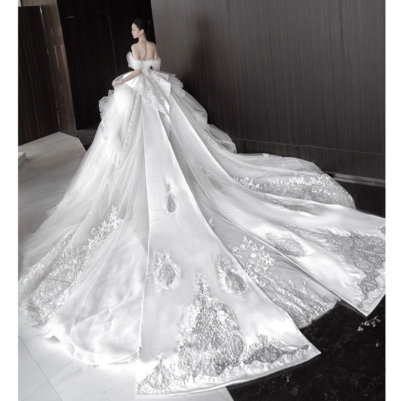 glaring Sparkle Wedding Dresses Vestido Noiva Ball Gown Long train Plus Size Princess Bridal Gowns for Women lace princess 2024 tulle satin Robe De Ma