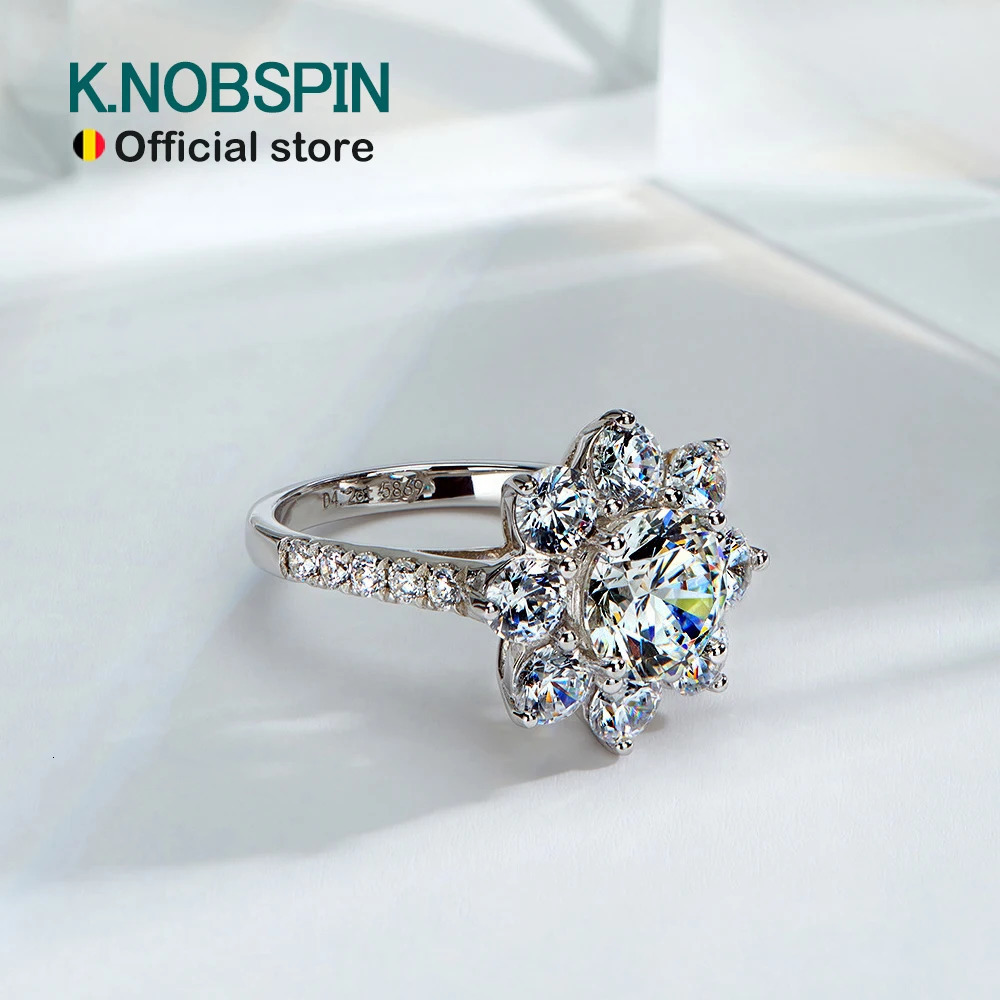 KNOBSPIN D VVS1 Moissnaite Diamond Rings for Women s925 Sterling Sliver Plated 18k white gold Wedding Band Fine Jewelry with GRA 240402